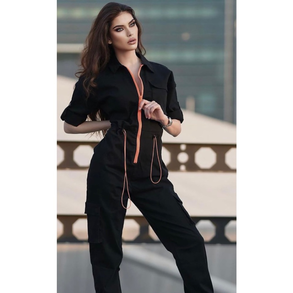 Black and orange zipper jumpsuit